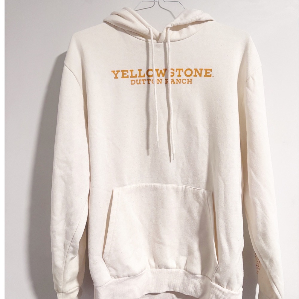 Yellowstone Dutton Ranch Graphic Hoodie Cream Cowboy Western Cozy L